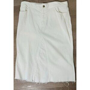 White Denim Midi Skirt With Frayed Hem By Harvey Faircloth Size 12 Y2K